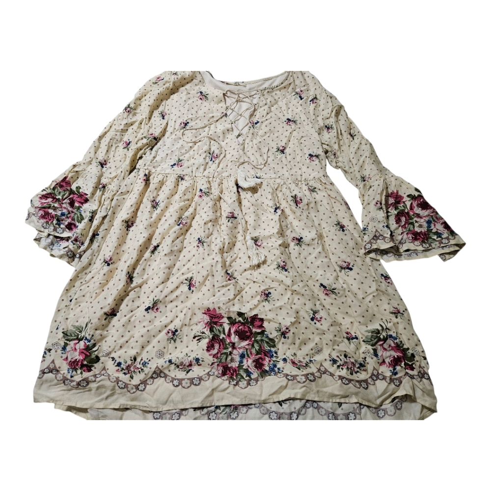 Entro Floral Bell Sleeve Peasant Dress Size Large